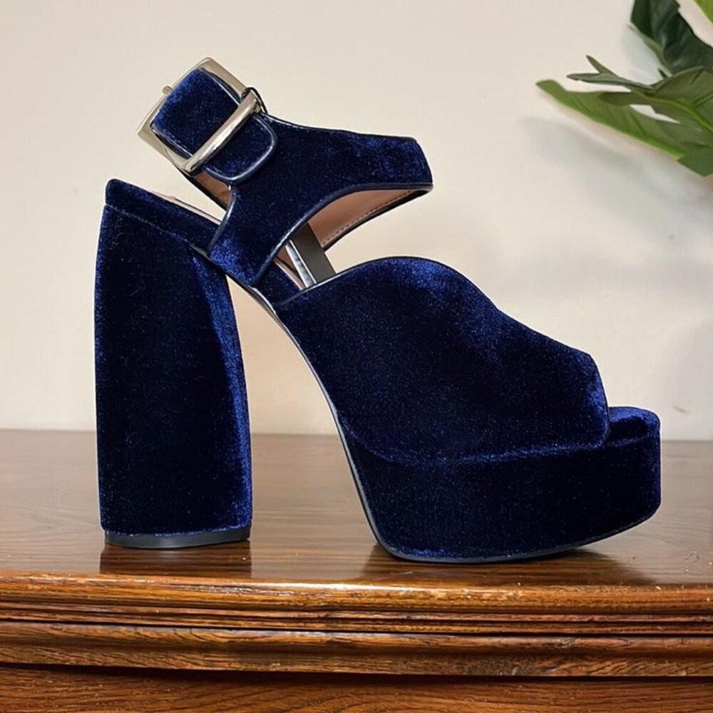 ZARA Dark Navy Velvet Platform Heels